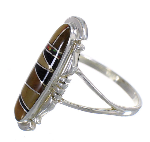 Genuine Sterling Silver Multicolor Inlay Ring Size 8-1/2 AX80368